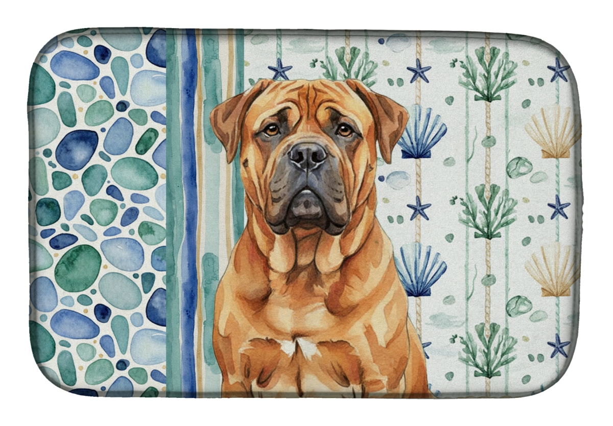 Picture of Carolines Treasures WDK6954DDM 21 x 14 in. Red Bullmastiff Coastal Sea Glass Dish Drying Mat
