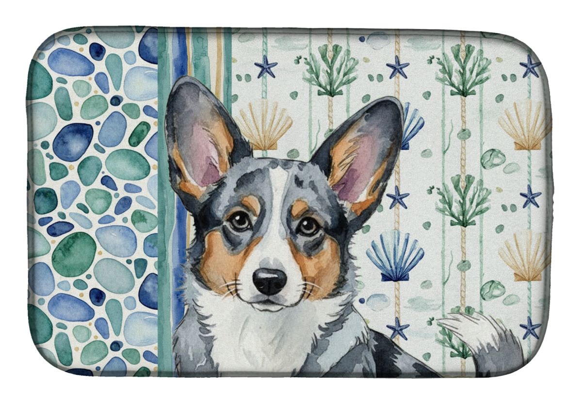 Picture of Carolines Treasures WDK6959DDM 21 x 14 in. Blue Merle Cardigan Welsh Corgi Coastal Sea Glass Dish Drying Mat
