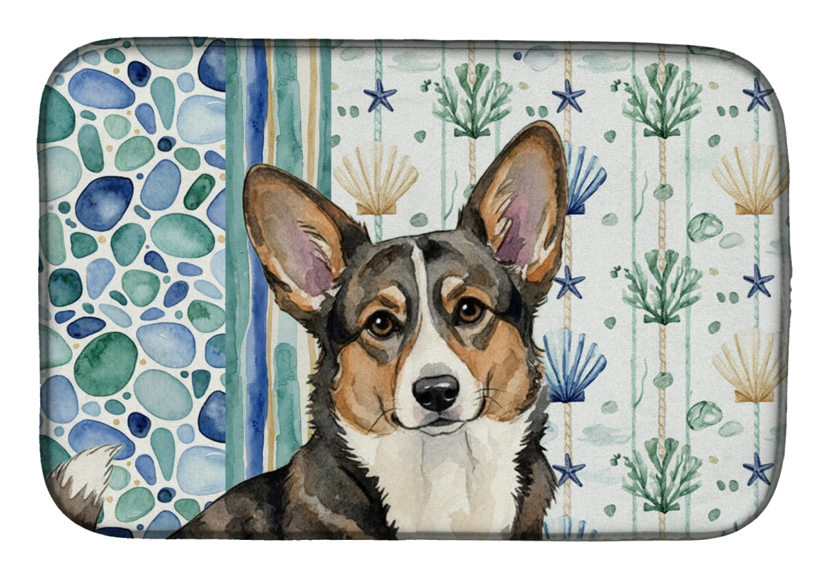 Picture of Carolines Treasures WDK6960DDM 21 x 14 in. Brindle Cardigan Welsh Corgi Coastal Sea Glass Dish Drying Mat