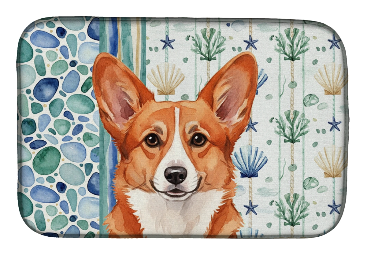 Picture of Carolines Treasures WDK6961DDM 21 x 14 in. Red Cardigan Welsh Corgi Coastal Sea Glass Dish Drying Mat
