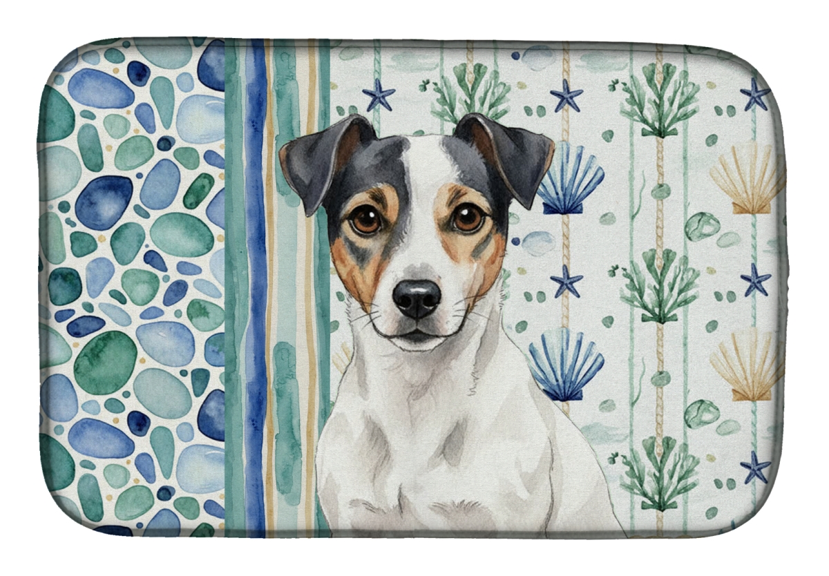Picture of Carolines Treasures WDK7082DDM 21 x 14 in. White & Black Jack Russell Terrier Coastal Sea Glass Dish Drying Mat