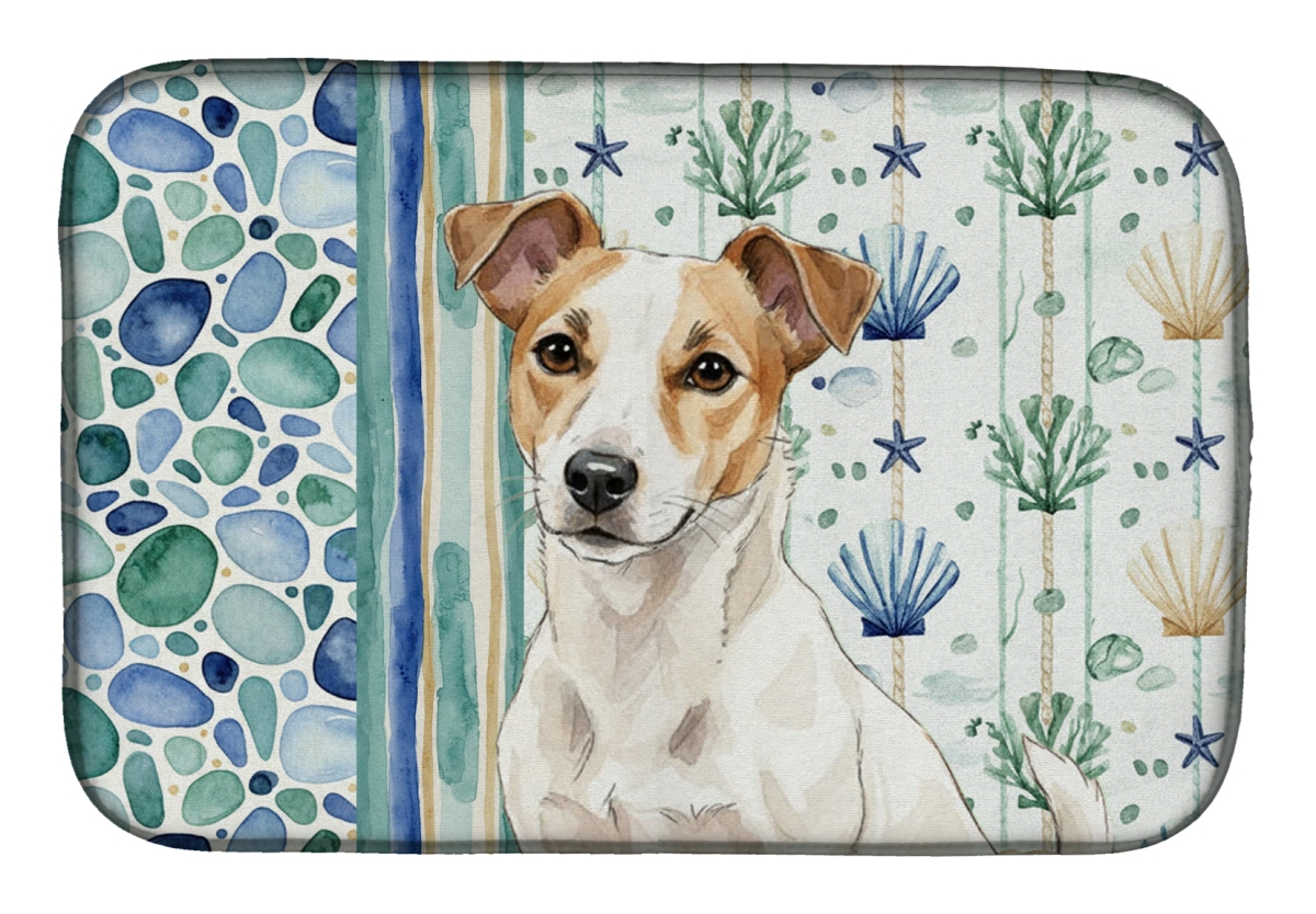 Picture of Carolines Treasures WDK7083DDM 21 x 14 in. White & Tan Jack Russell Terrier Coastal Sea Glass Dish Drying Mat
