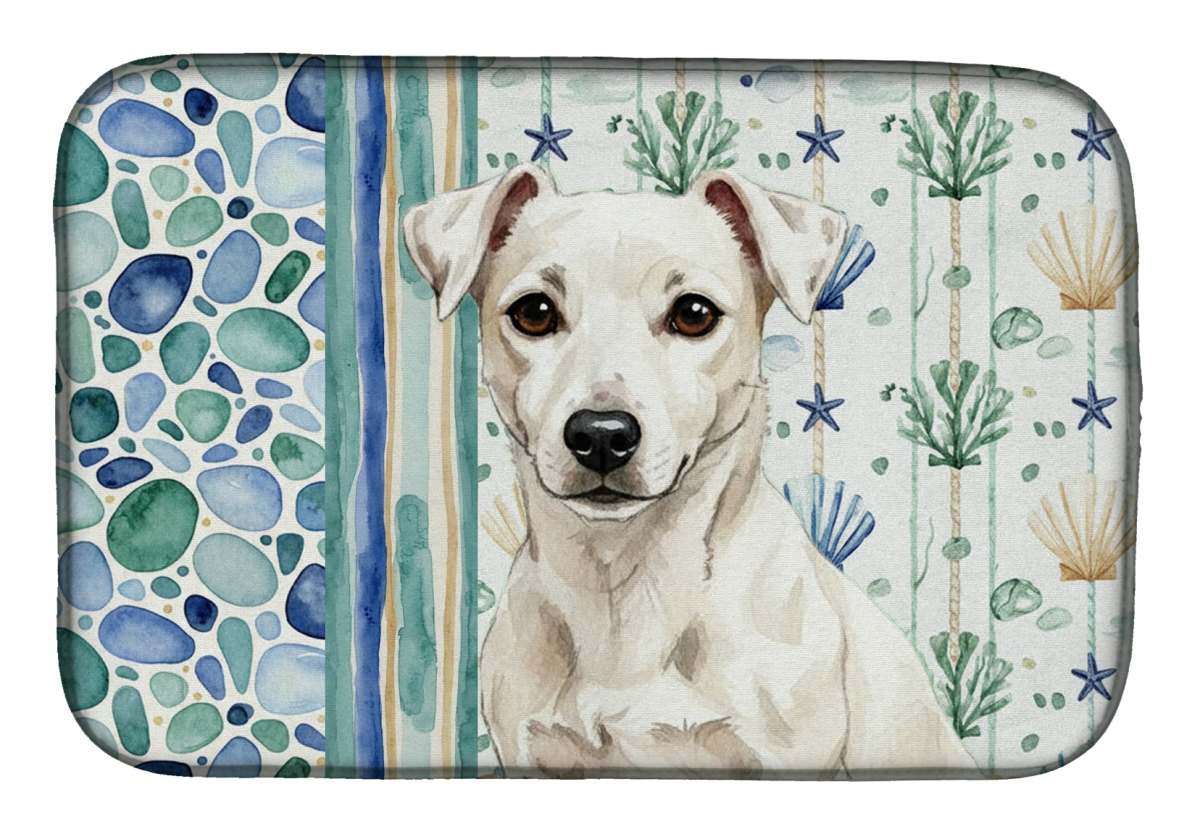 Picture of Carolines Treasures WDK7084DDM 21 x 14 in. White Jack Russell Terrier Coastal Sea Glass Dish Drying Mat