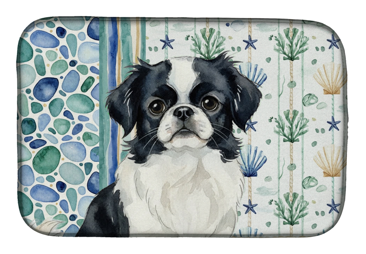 Picture of Carolines Treasures WDK7085DDM 21 x 14 in. Black & White Japanese Chin Coastal Sea Glass Dish Drying Mat