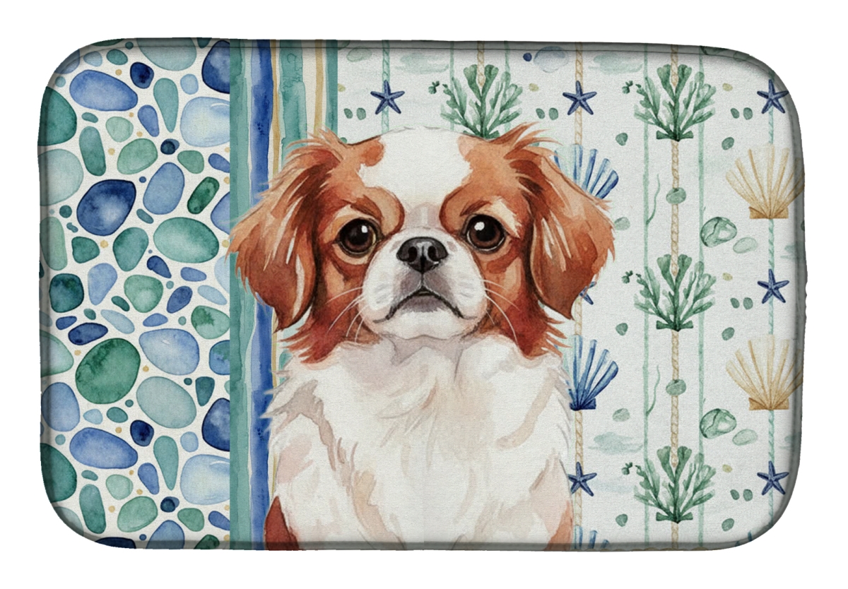 Picture of Carolines Treasures WDK7086DDM 21 x 14 in. Red & White Japanese Chin Coastal Sea Glass Dish Drying Mat