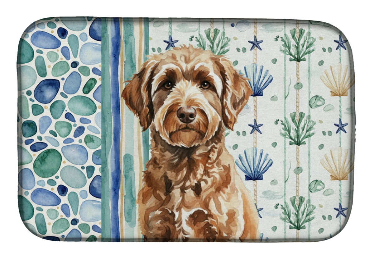 Picture of Carolines Treasures WDK7090DDM 21 x 14 in. Chocolate Labradoodle Coastal Sea Glass Dish Drying Mat