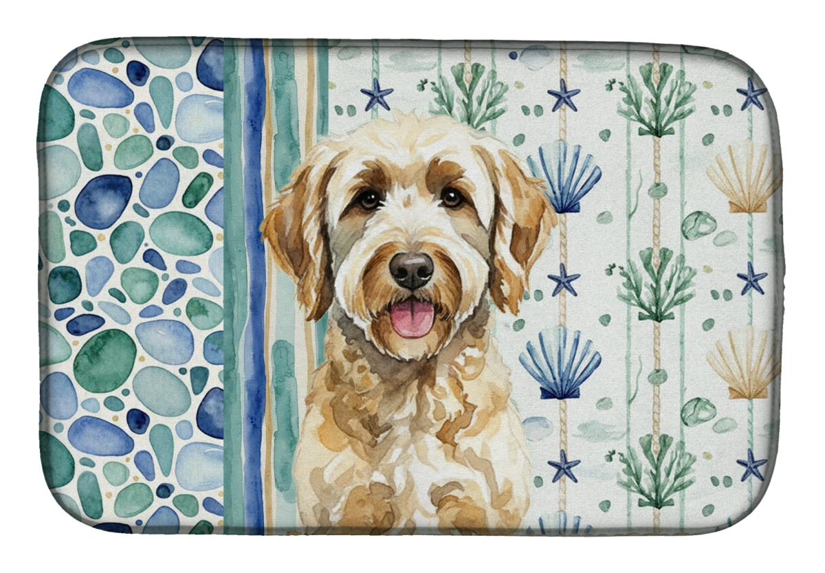 Picture of Carolines Treasures WDK7091DDM 21 x 14 in. Yellow Labradoodle Coastal Sea Glass Dish Drying Mat