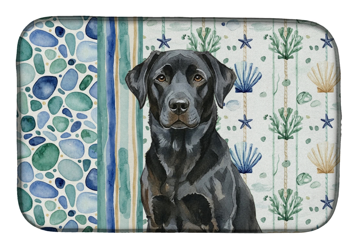 Picture of Carolines Treasures WDK7092DDM 21 x 14 in. Black Labrador Retriever Coastal Sea Glass Dish Drying Mat
