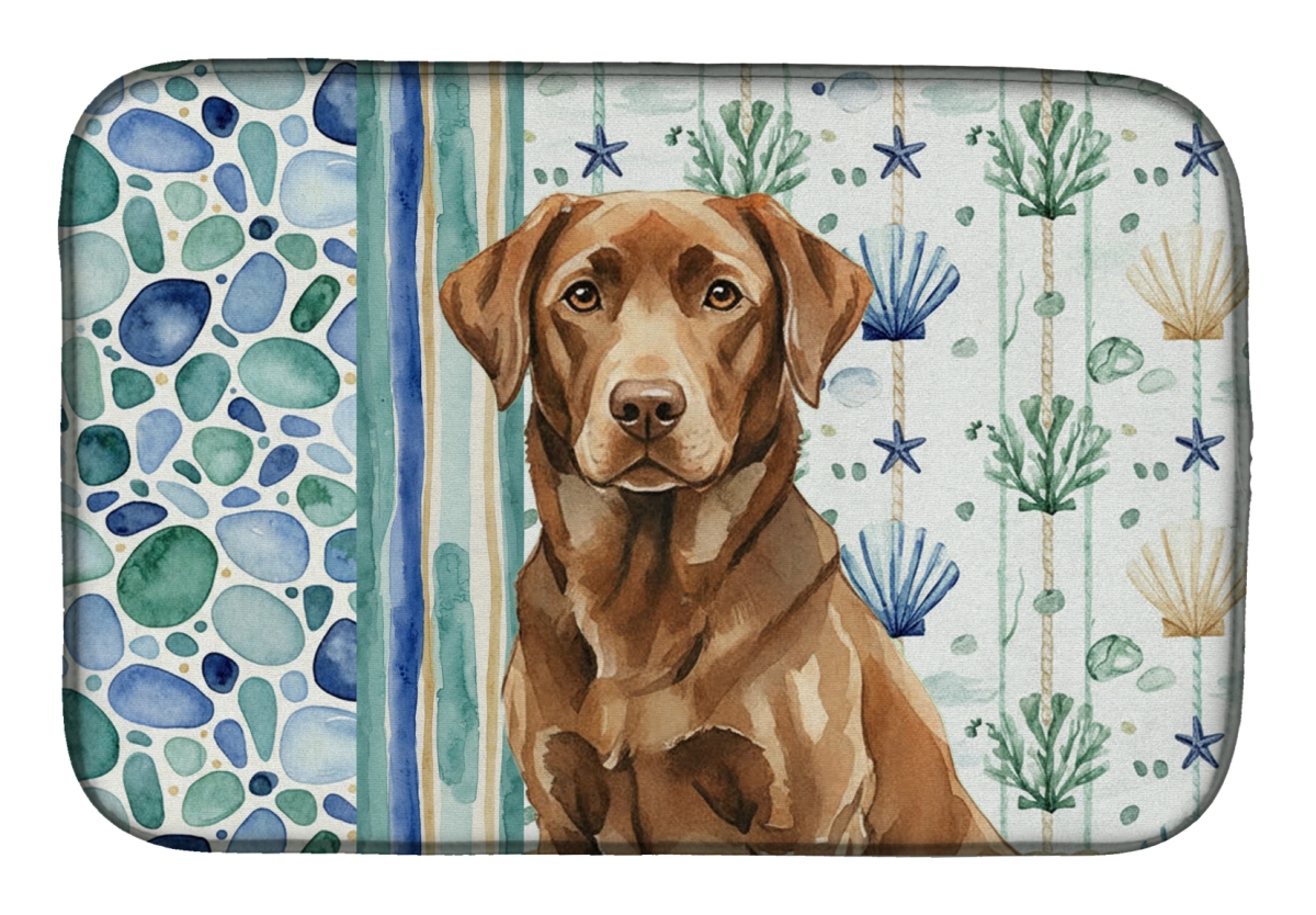 Picture of Carolines Treasures WDK7093DDM 21 x 14 in. Chocolate Labrador Retriever Coastal Sea Glass Dish Drying Mat