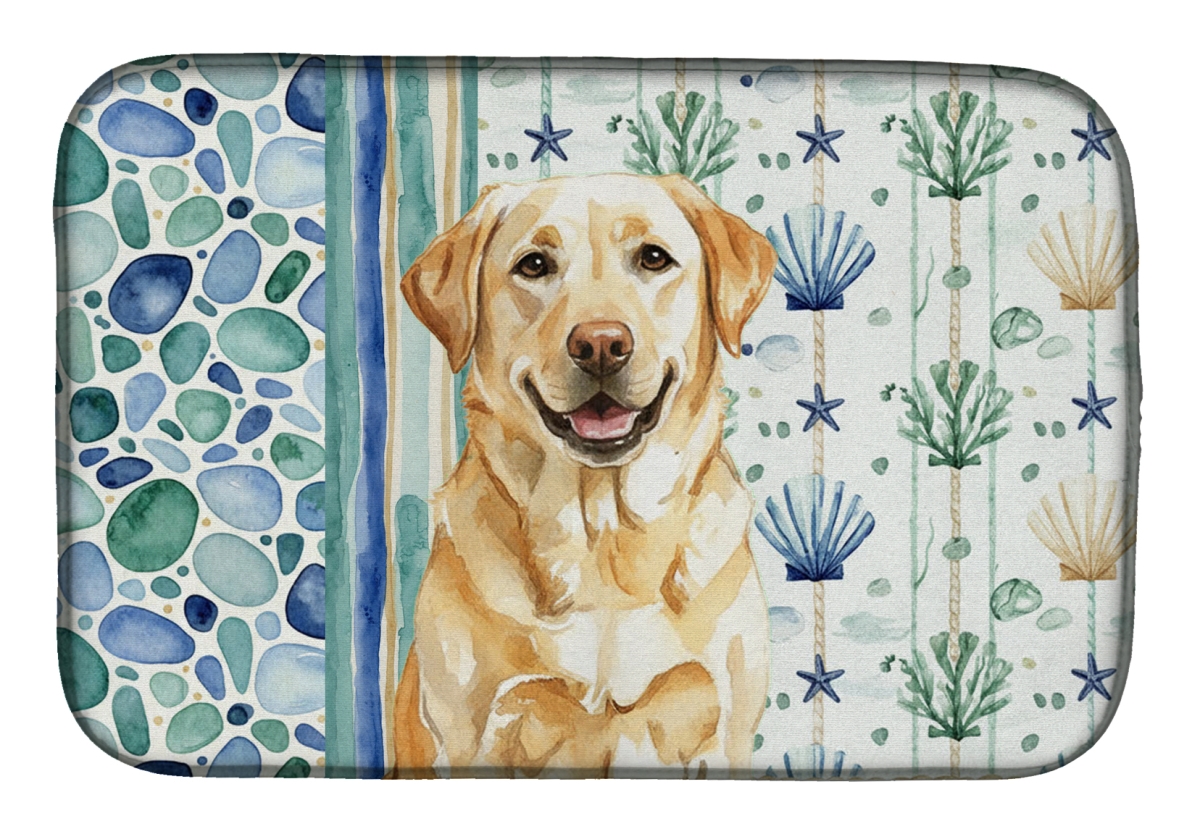 Picture of Carolines Treasures WDK7094DDM 21 x 14 in. Yellow Labrador Retriever Coastal Sea Glass Dish Drying Mat