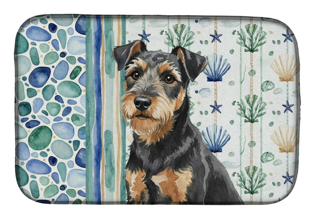 Picture of Carolines Treasures WDK7096DDM 21 x 14 in. Black & Tan Lakeland Terrier Coastal Sea Glass Dish Drying Mat