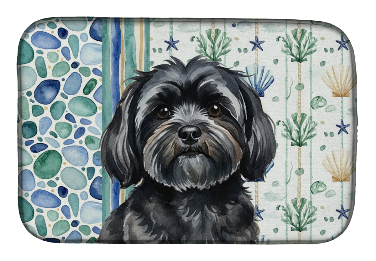 Picture of Carolines Treasures WDK7101DDM 21 x 14 in. Black Lhasa Apso Coastal Sea Glass Dish Drying Mat