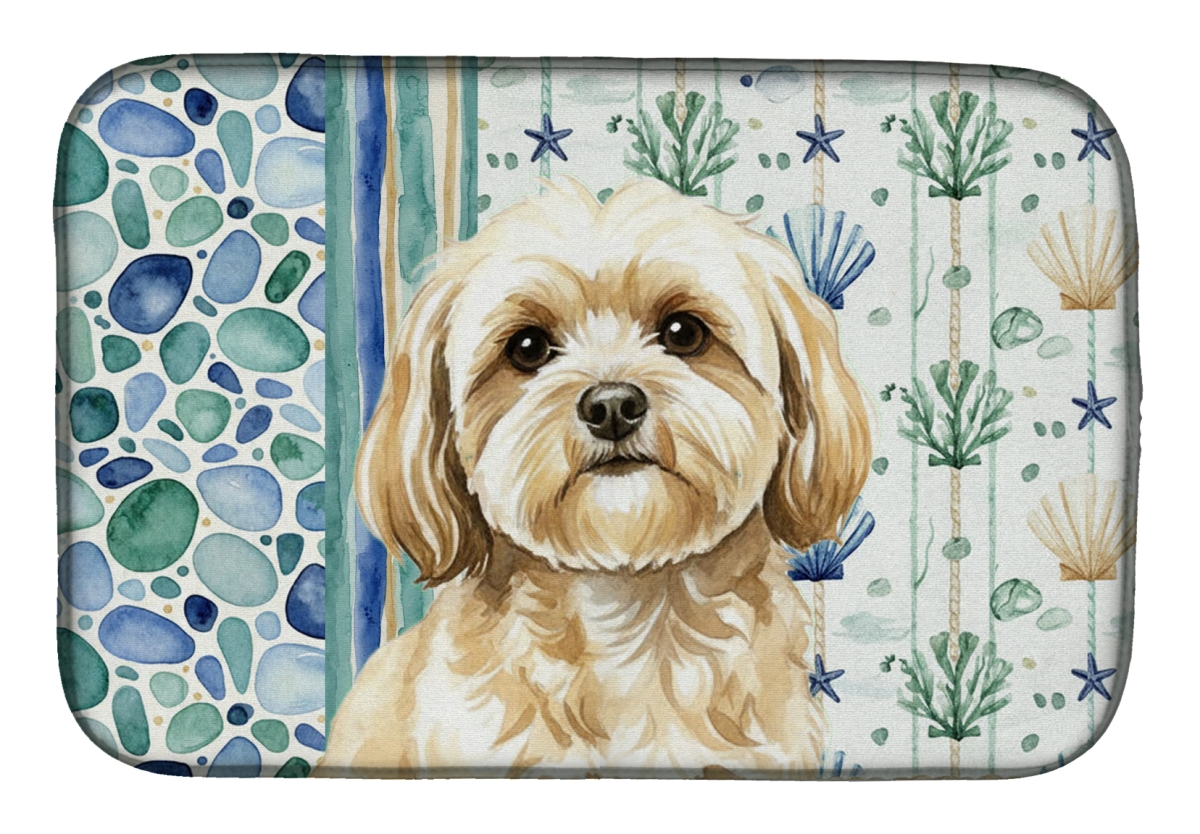 Picture of Carolines Treasures WDK7102DDM 21 x 14 in. Cream Lhasa Apso Coastal Sea Glass Dish Drying Mat