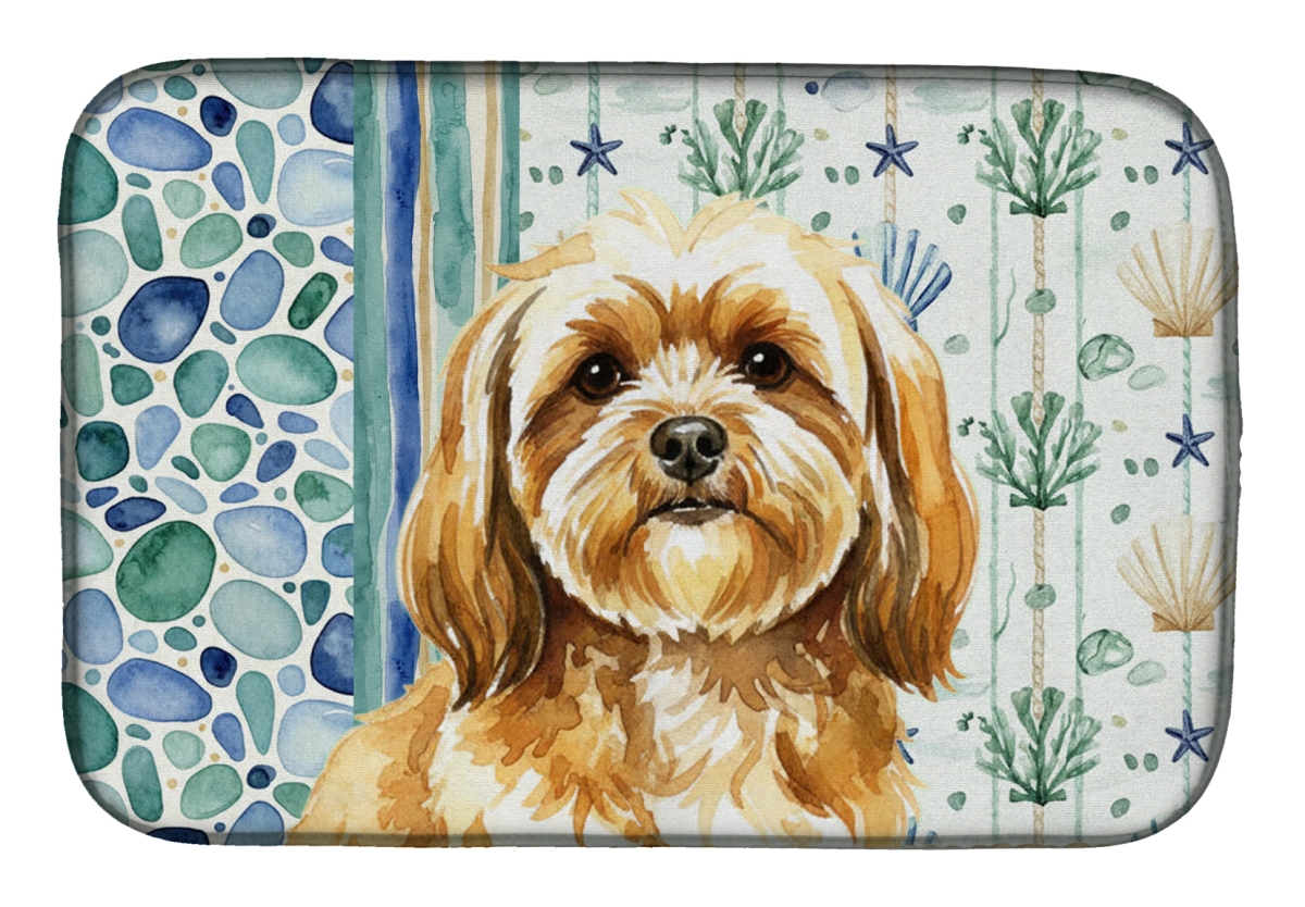 Picture of Carolines Treasures WDK7103DDM 21 x 14 in. Gold Lhasa Apso Coastal Sea Glass Dish Drying Mat