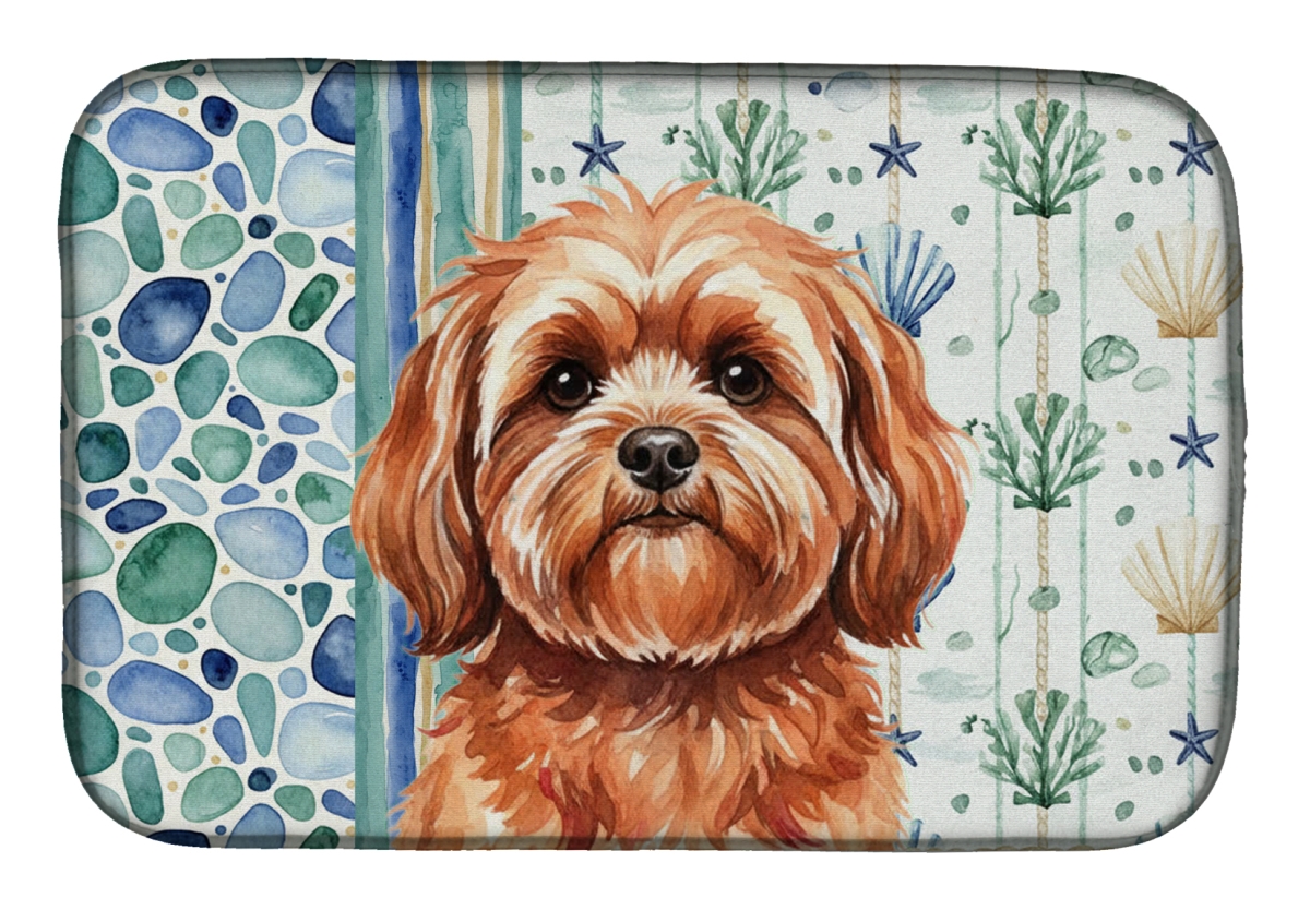 Picture of Carolines Treasures WDK7104DDM 21 x 14 in. Red Lhasa Apso Coastal Sea Glass Dish Drying Mat