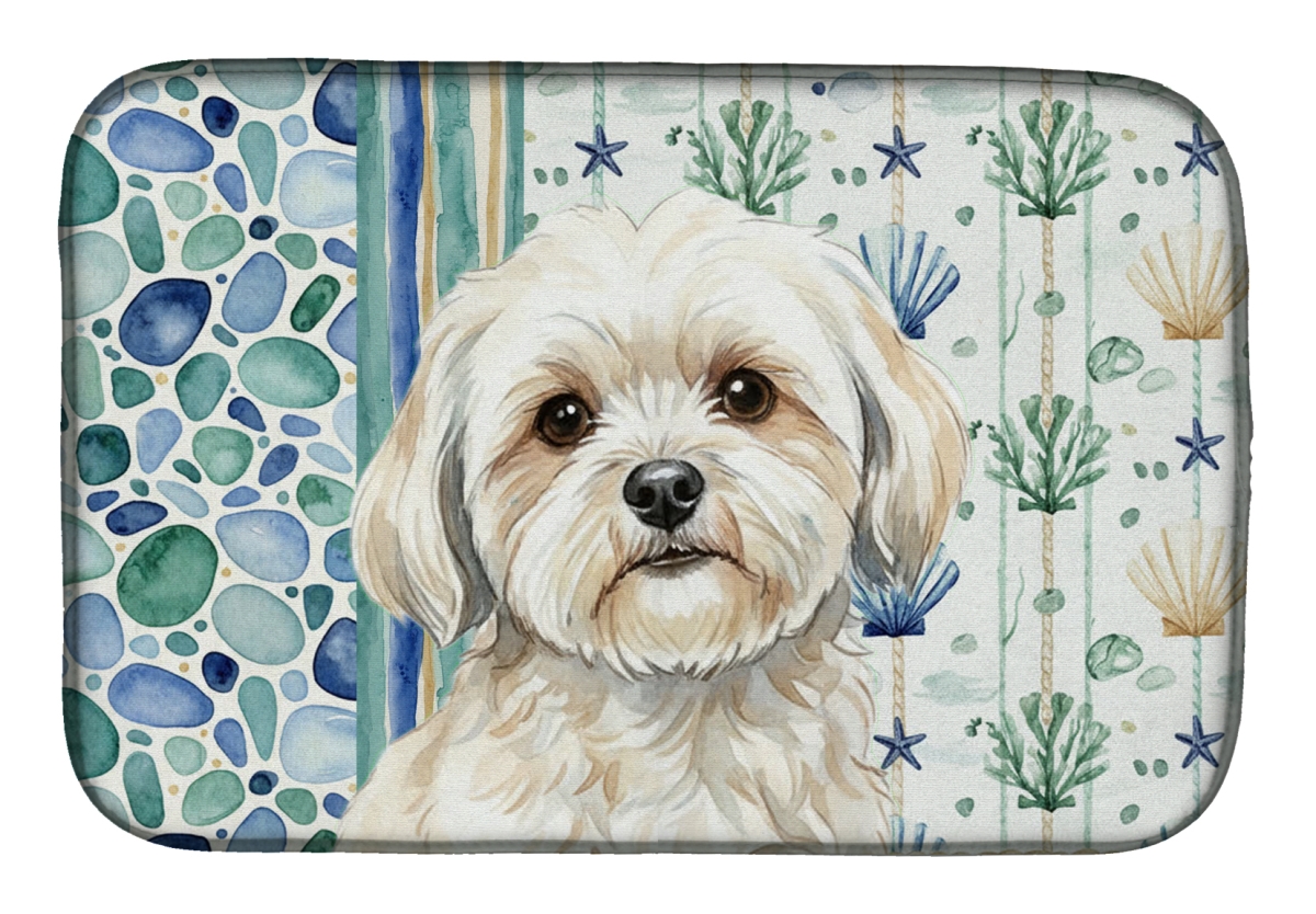 Picture of Carolines Treasures WDK7105DDM 21 x 14 in. White Lhasa Apso Coastal Sea Glass Dish Drying Mat
