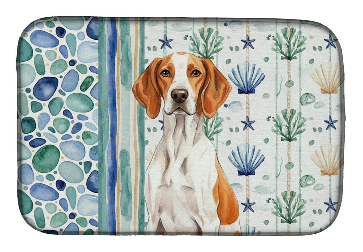 Picture of Carolines Treasures WDK7157DDM 21 x 14 in. Orange & White Pointer Coastal Sea Glass Dish Drying Mat