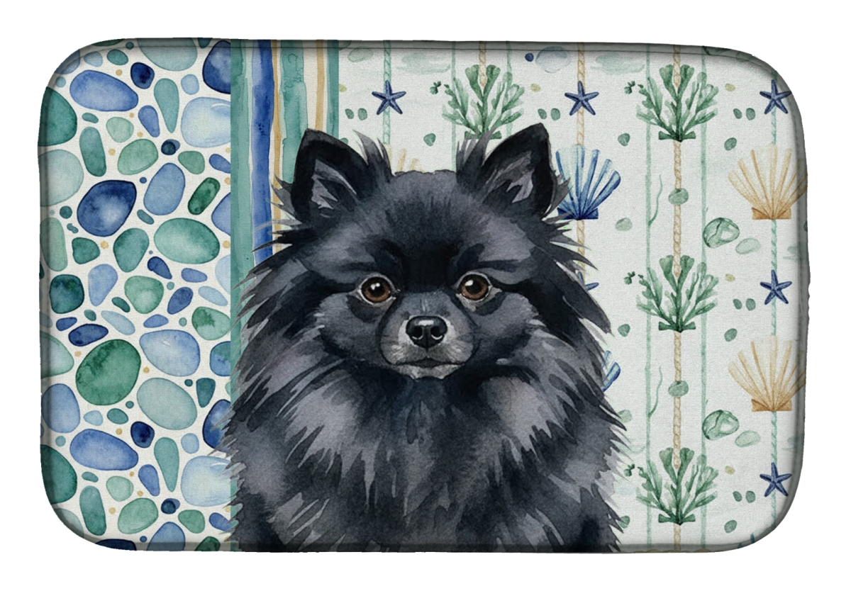 Picture of Carolines Treasures WDK7159DDM 21 x 14 in. Black Pomeranian Coastal Sea Glass Dish Drying Mat