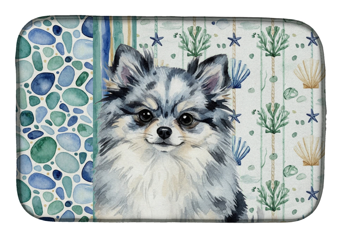 Picture of Carolines Treasures WDK7160DDM 21 x 14 in. Blue Merle Pomeranian Coastal Sea Glass Dish Drying Mat