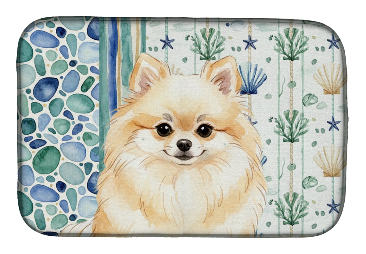 Picture of Carolines Treasures WDK7162DDM 21 x 14 in. Cream Pomeranian Coastal Sea Glass Dish Drying Mat