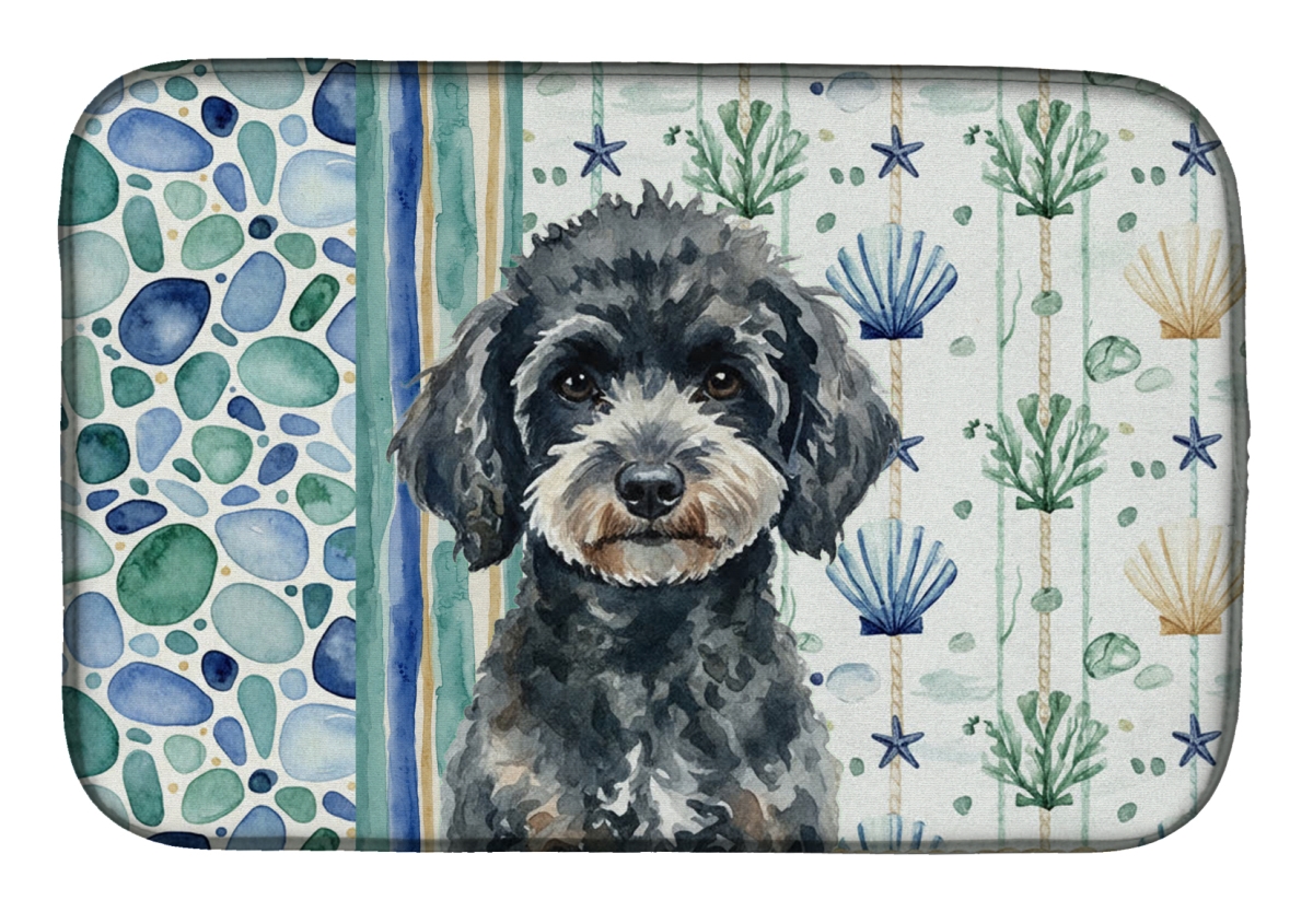Picture of Carolines Treasures WDK7164DDM 21 x 14 in. Miniature Black Poodle Coastal Sea Glass Dish Drying Mat