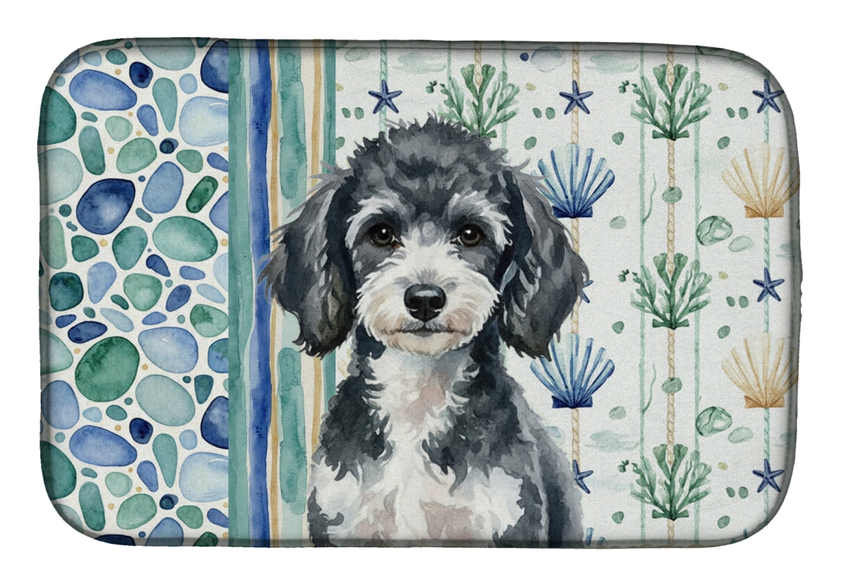 Picture of Carolines Treasures WDK7165DDM 21 x 14 in. Miniature Parti Poodle Coastal Sea Glass Dish Drying Mat