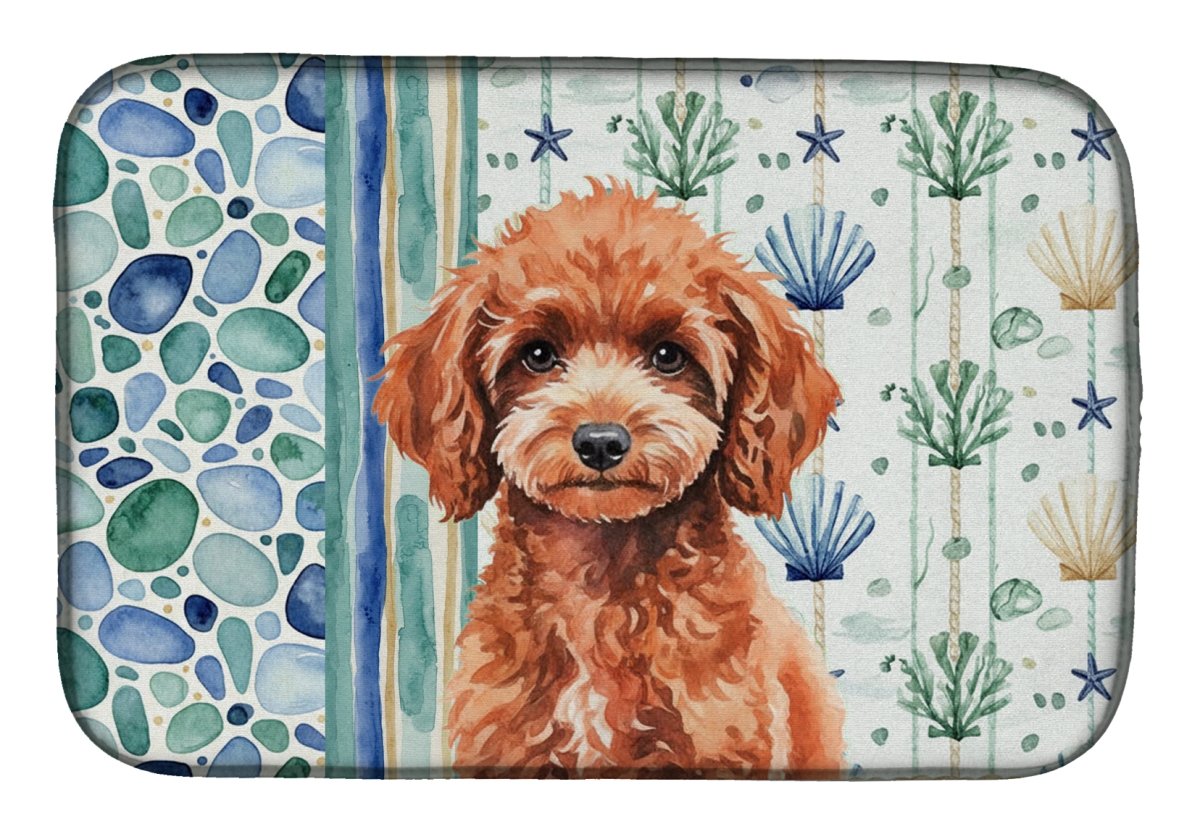 Picture of Carolines Treasures WDK7166DDM 21 x 14 in. Miniature Red Poodle Coastal Sea Glass Dish Drying Mat