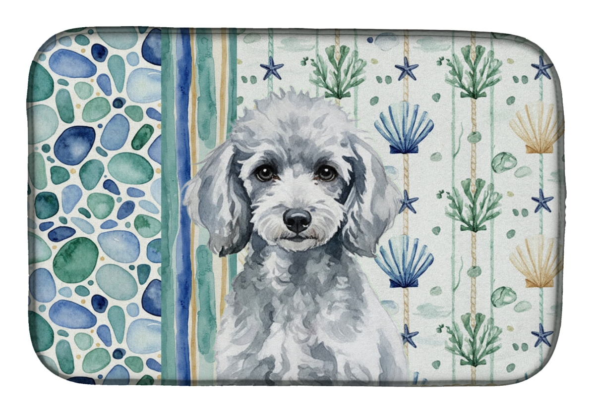 Picture of Carolines Treasures WDK7167DDM 21 x 14 in. Miniature Silver Poodle Coastal Sea Glass Dish Drying Mat