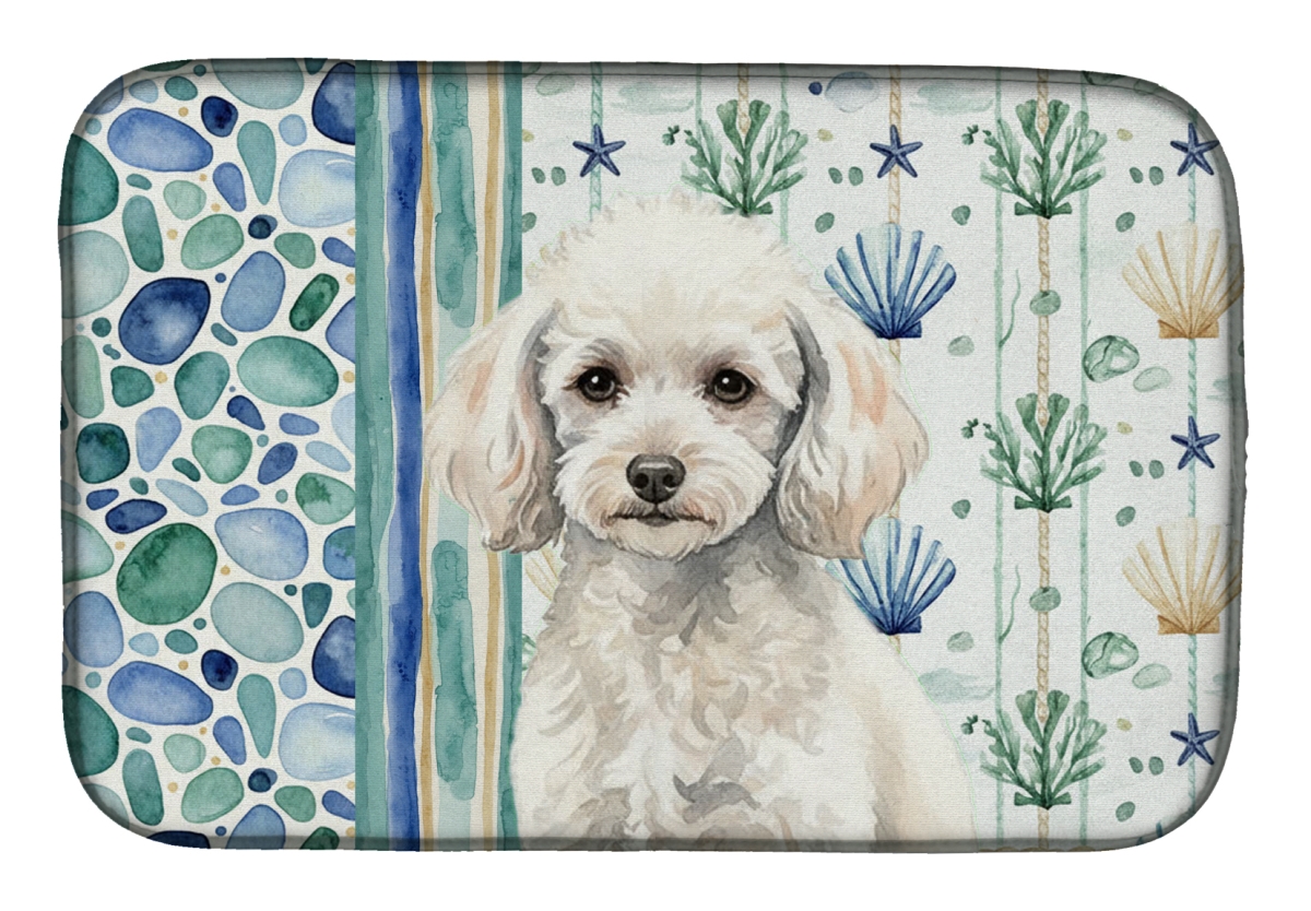 Picture of Carolines Treasures WDK7168DDM 21 x 14 in. Miniature White Poodle Coastal Sea Glass Dish Drying Mat