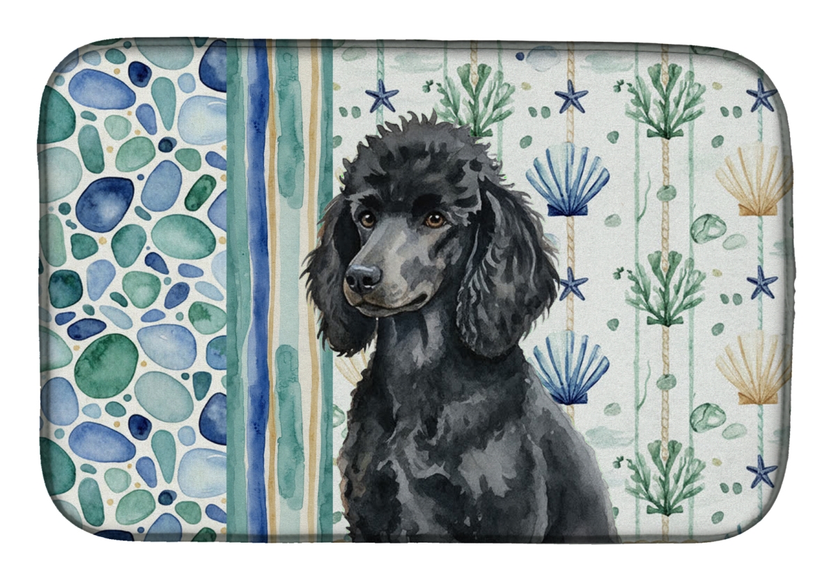 Picture of Carolines Treasures WDK7169DDM 21 x 14 in. Standard Black Poodle Coastal Sea Glass Dish Drying Mat