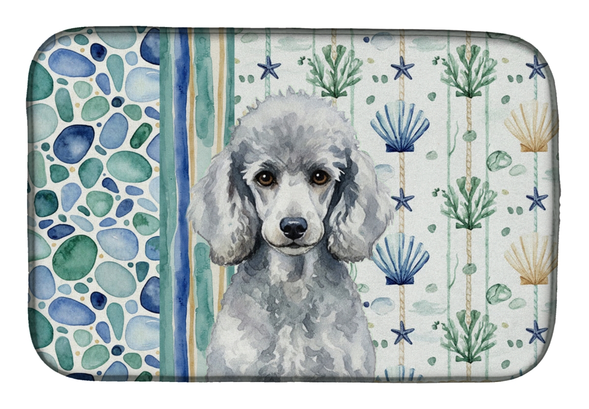 Picture of Carolines Treasures WDK7170DDM 21 x 14 in. Standard Silver Poodle Coastal Sea Glass Dish Drying Mat
