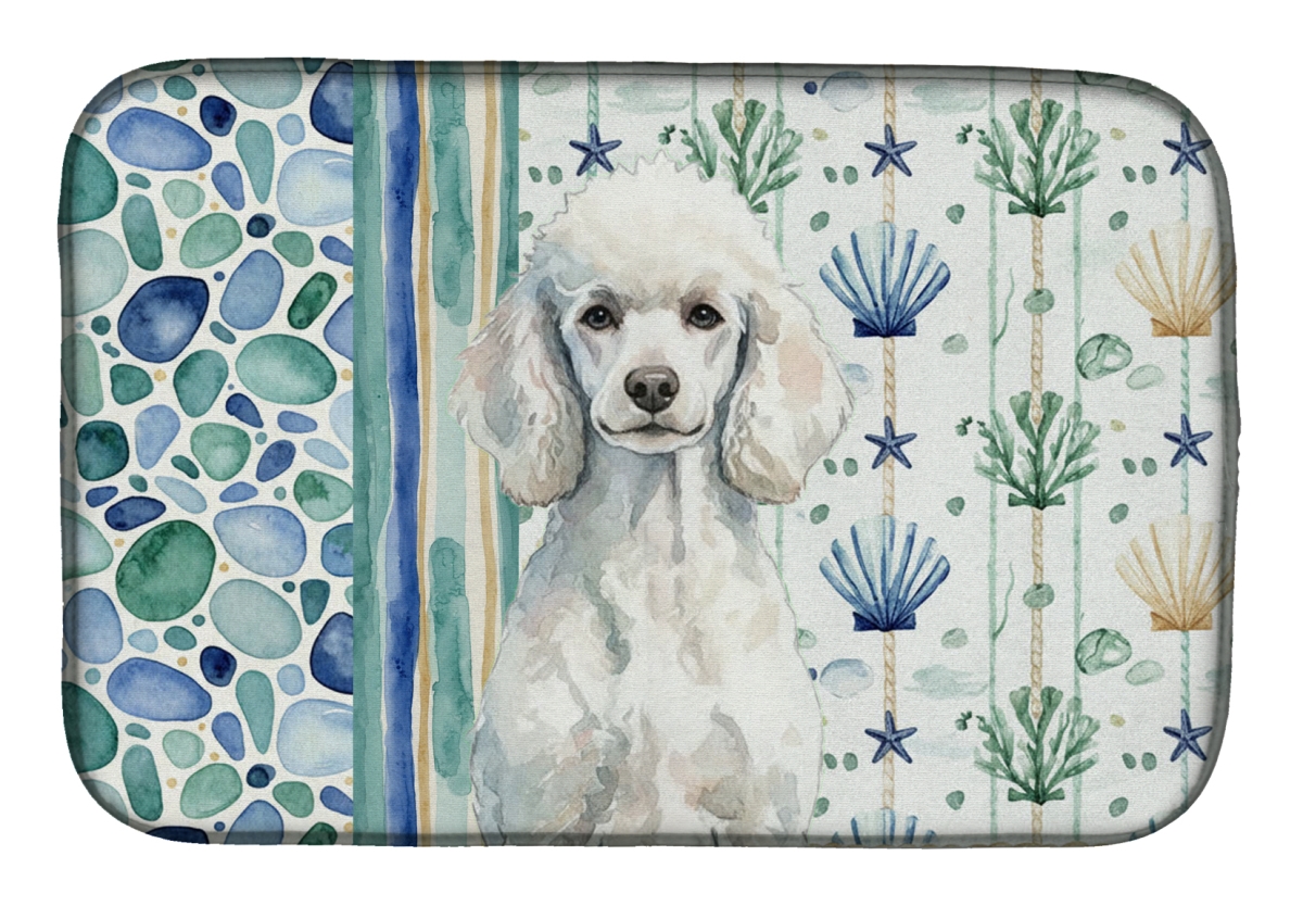 Picture of Carolines Treasures WDK7171DDM 21 x 14 in. Standard White Poodle Coastal Sea Glass Dish Drying Mat