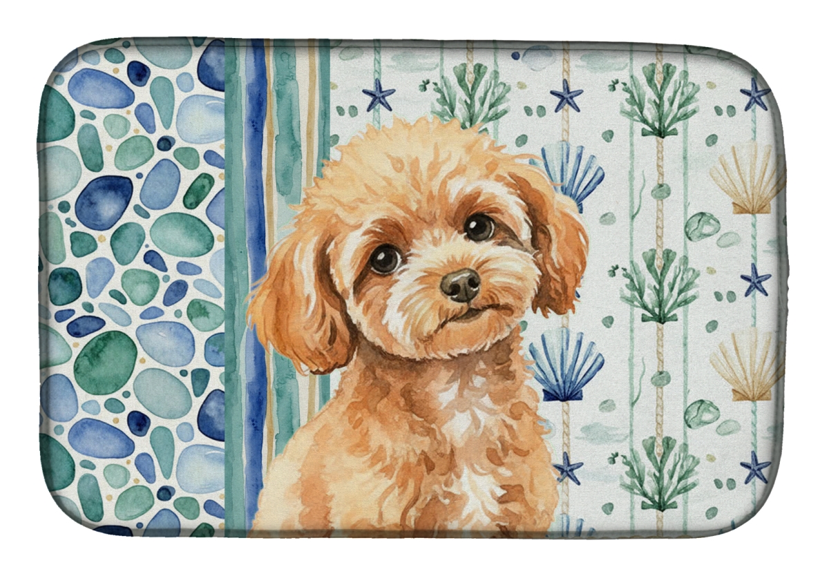 Picture of Carolines Treasures WDK7172DDM 21 x 14 in. Toy Apricot Poodle Coastal Sea Glass Dish Drying Mat