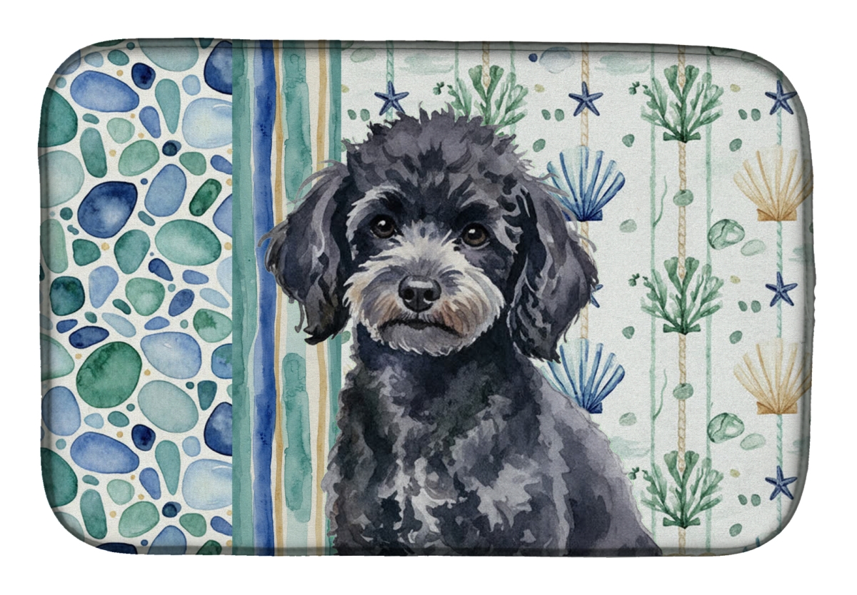 Picture of Carolines Treasures WDK7173DDM 21 x 14 in. Toy Black Poodle Coastal Sea Glass Dish Drying Mat