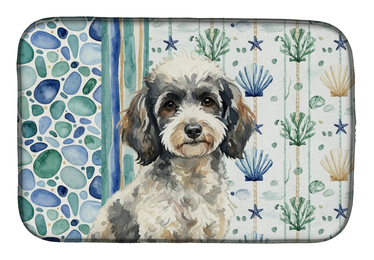 Picture of Carolines Treasures WDK7174DDM 21 x 14 in. Toy Parti Poodle Coastal Sea Glass Dish Drying Mat