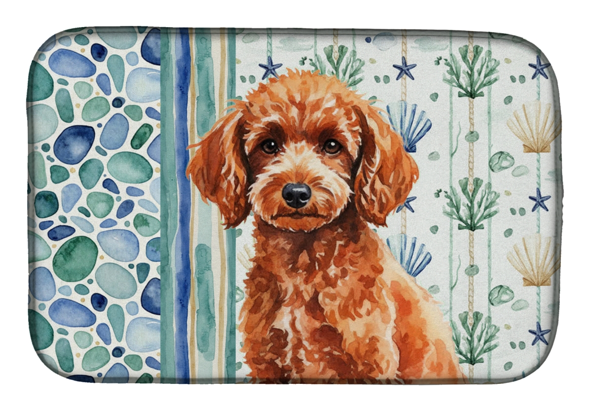 Picture of Carolines Treasures WDK7175DDM 21 x 14 in. Toy Red Poodle Coastal Sea Glass Dish Drying Mat