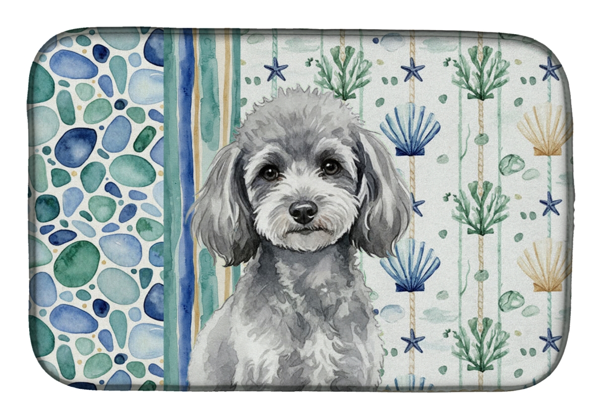 Picture of Carolines Treasures WDK7176DDM 21 x 14 in. Toy Silver Poodle Coastal Sea Glass Dish Drying Mat