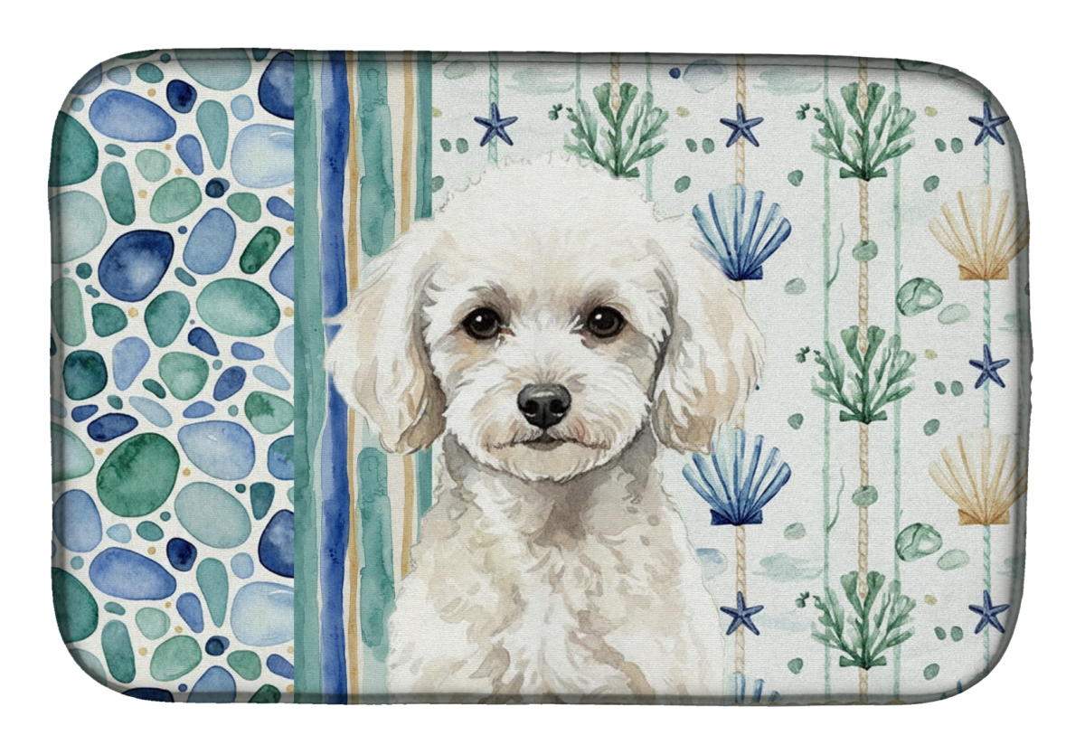 Picture of Carolines Treasures WDK7177DDM 21 x 14 in. Toy White Poodle Coastal Sea Glass Dish Drying Mat