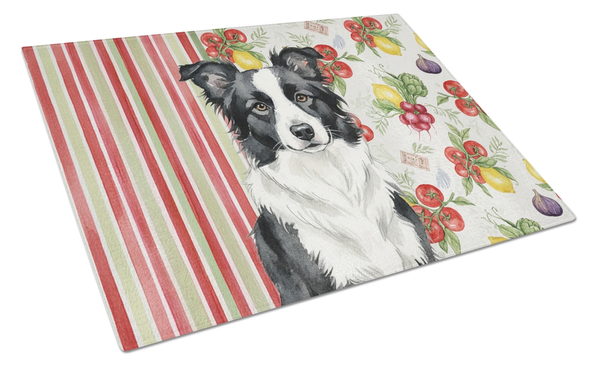 Picture of Carolines Treasures WDK8123LCB 11.25 x 15.25 in. Border Collie Vegetables Glass Cutting Board