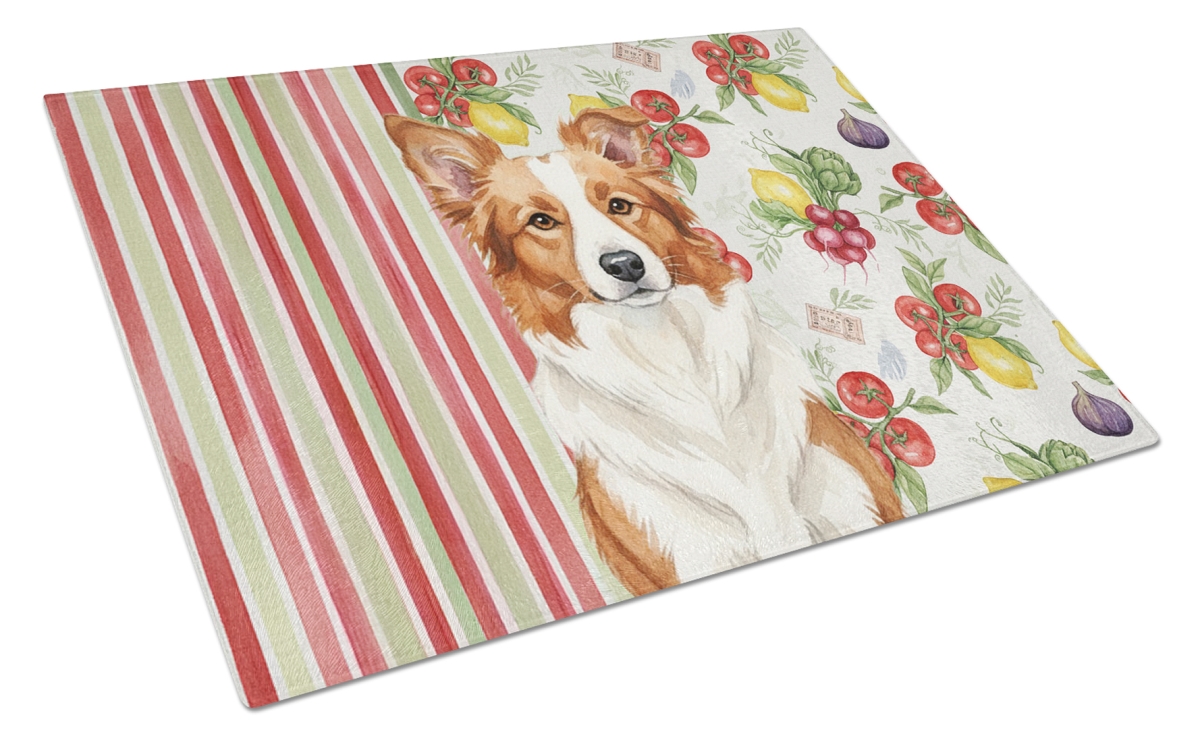 Picture of Carolines Treasures WDK8124LCB 11.25 x 15.25 in. Red & White Border Collie Vegetables Glass Cutting Board