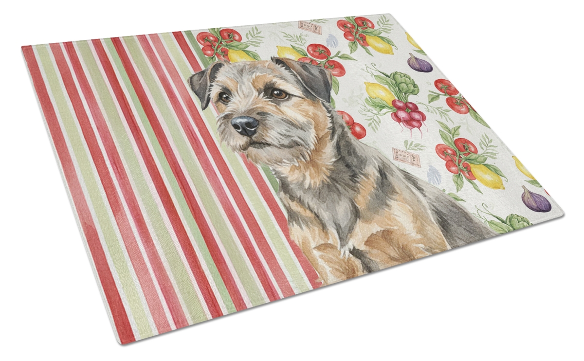 Picture of Carolines Treasures WDK8126LCB 11.25 x 15.25 in. Grizzle & Tan Border Terrier Vegetables Glass Cutting Board