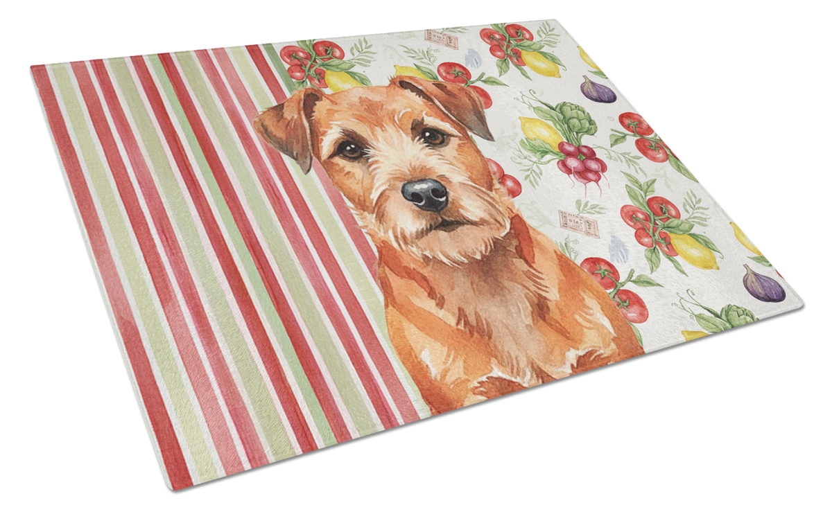 Picture of Carolines Treasures WDK8127LCB 11.25 x 15.25 in. Red Border Terrier Vegetables Glass Cutting Board