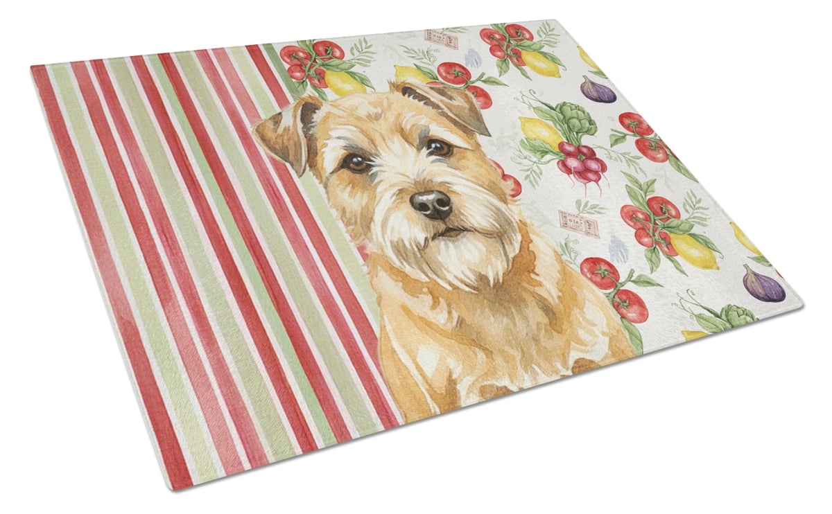 Picture of Carolines Treasures WDK8128LCB 11.25 x 15.25 in. Wheaten Border Terrier Vegetables Glass Cutting Board