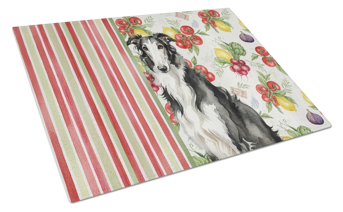 Picture of Carolines Treasures WDK8129LCB 11.25 x 15.25 in. Black & White Borzoi Vegetables Glass Cutting Board