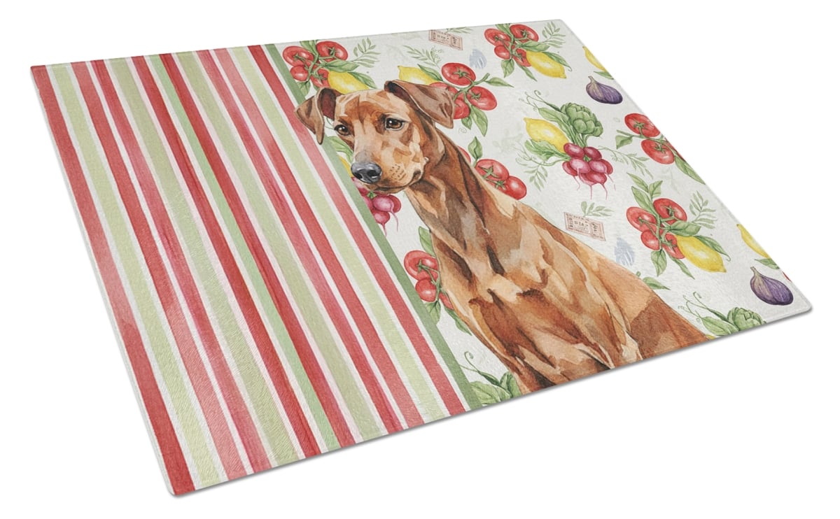 Picture of Carolines Treasures WDK8243LCB 11.25 x 15.25 in. Red German Pinscher Vegetables Glass Cutting Board