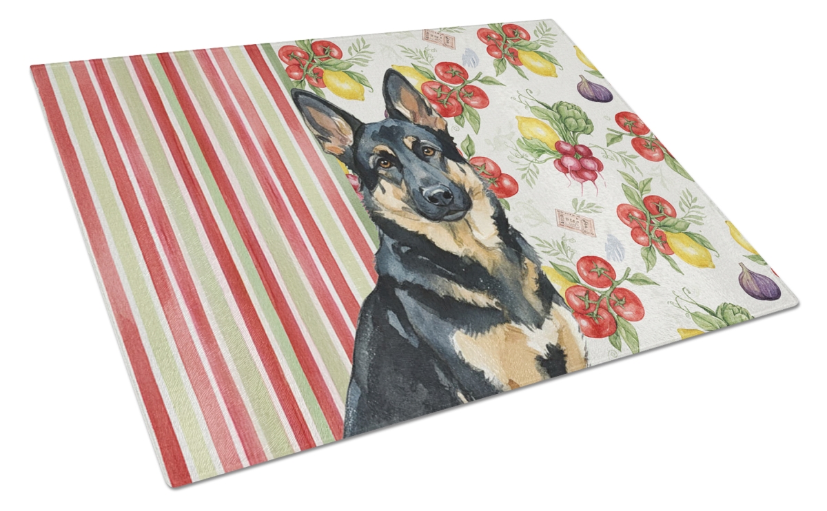 Picture of Carolines Treasures WDK8244LCB 11.25 x 15.25 in. Black & Tan German Shepherd Vegetables Glass Cutting Board