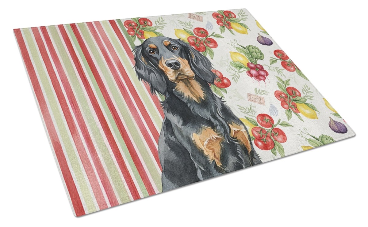 Picture of Carolines Treasures WDK8253LCB 11.25 x 15.25 in. Gordon Setter Vegetables Glass Cutting Board