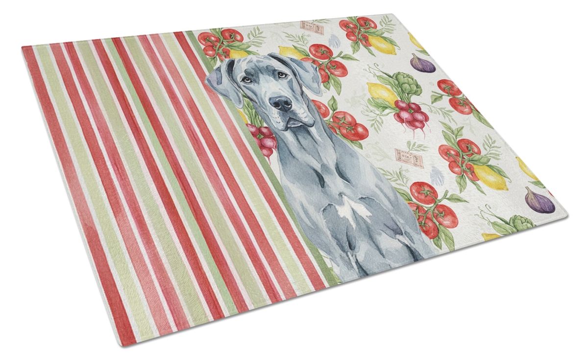 Picture of Carolines Treasures WDK8254LCB 11.25 x 15.25 in. Blue Great Dane Vegetables Glass Cutting Board