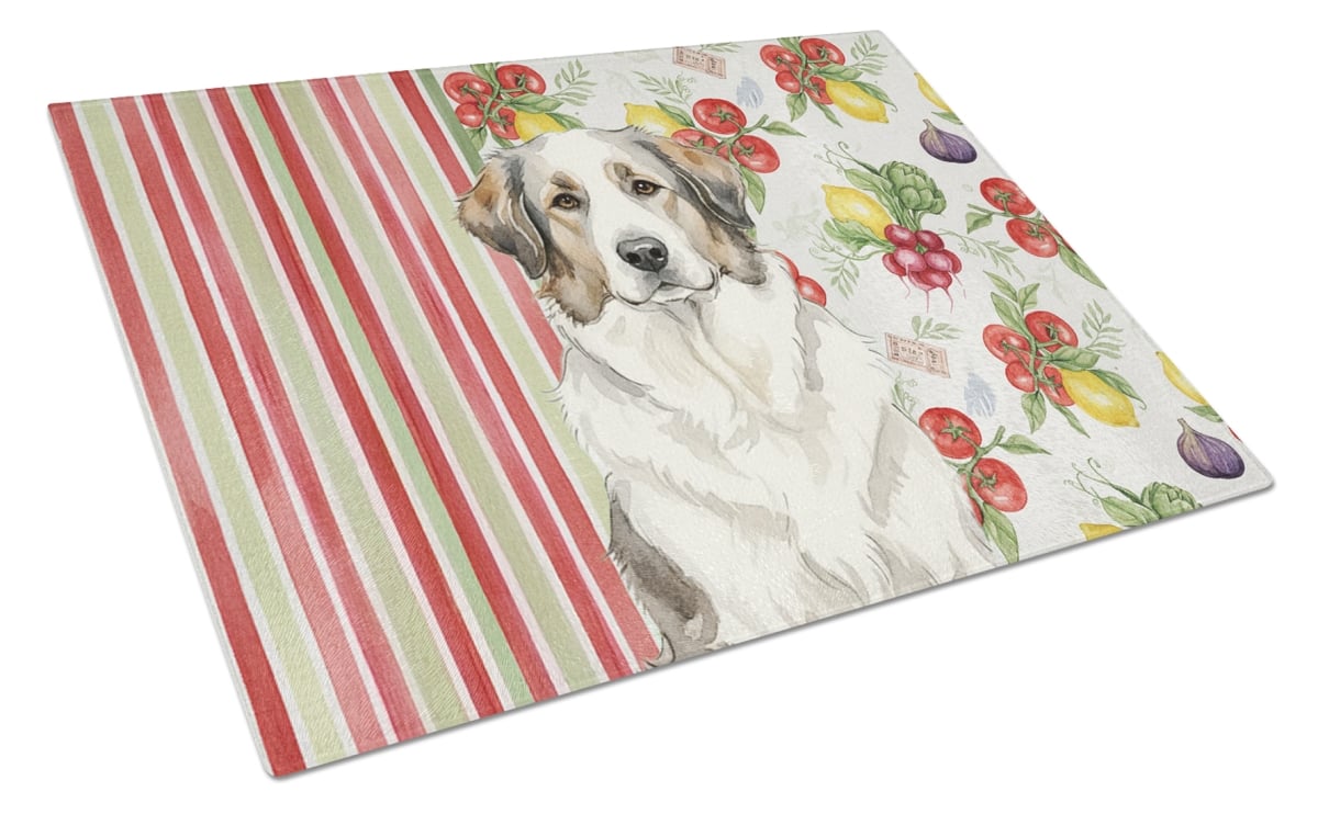 Picture of Carolines Treasures WDK8256LCB 11.25 x 15.25 in. decalr Great Pyrenees Vegetables Glass Cutting Board