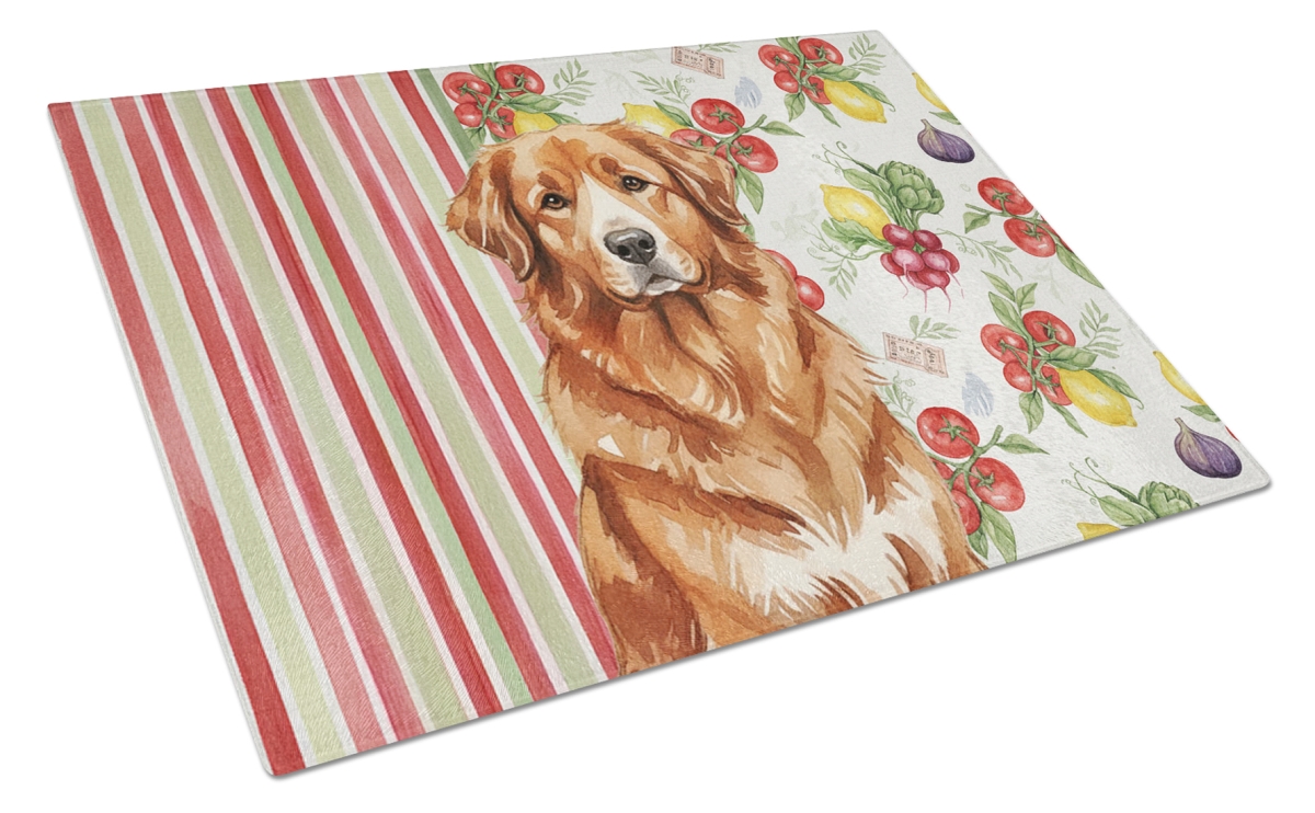 Picture of Carolines Treasures WDK8257LCB 11.25 x 15.25 in. Reddish Brown Great Pyrenees Vegetables Glass Cutting Board